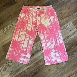 Joe Boxer Pink & White Tropical Print Terrycloth  Cropped Lounge Pants Sz Small